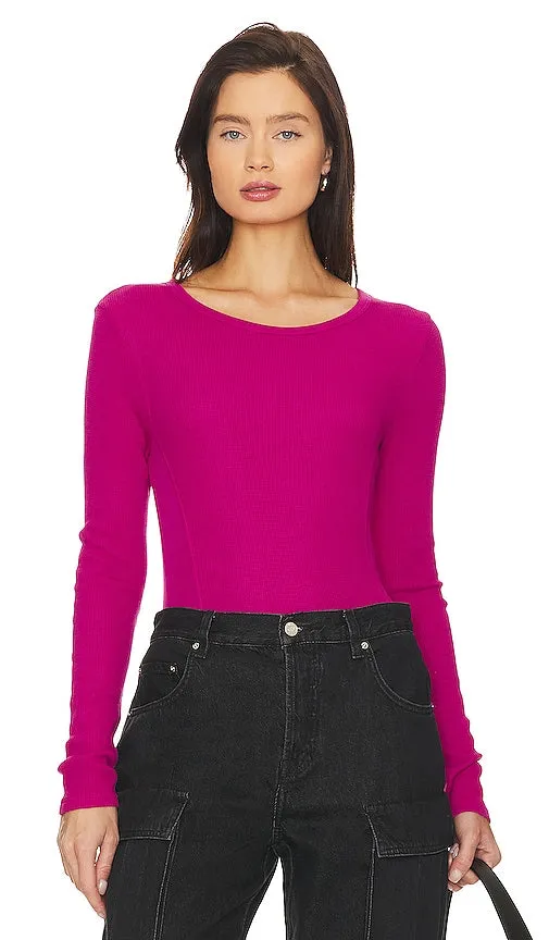 Bobi Crew Neck Long Sleeve Top in Fuchsia
