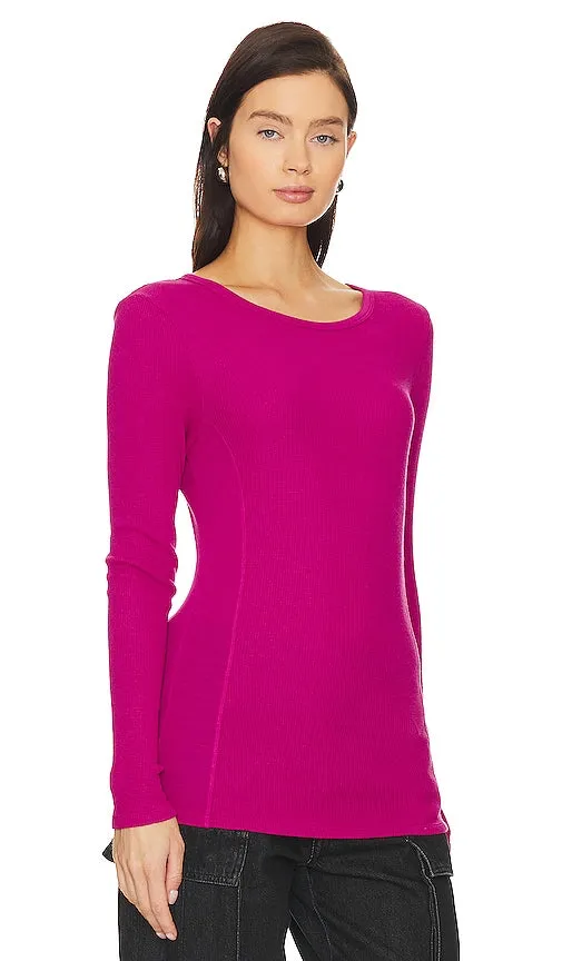 Bobi Crew Neck Long Sleeve Top in Fuchsia