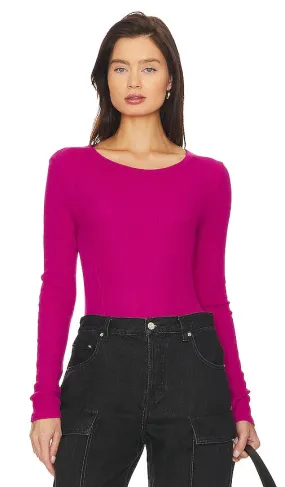 Bobi Crew Neck Long Sleeve Top in Fuchsia