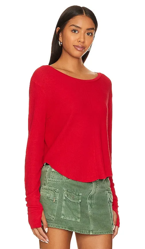 Bobi Cropped Long Sleeve Top in Red