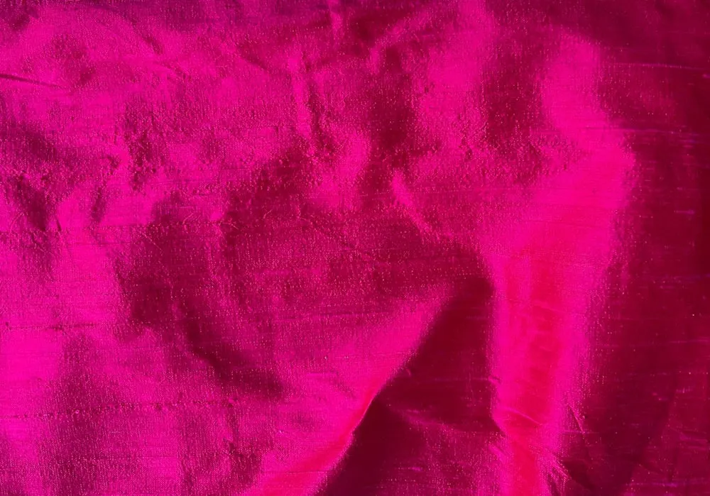 Brilliant Iridescent Tropical Fuchsia & Red Silk Dupioni (Made in India)