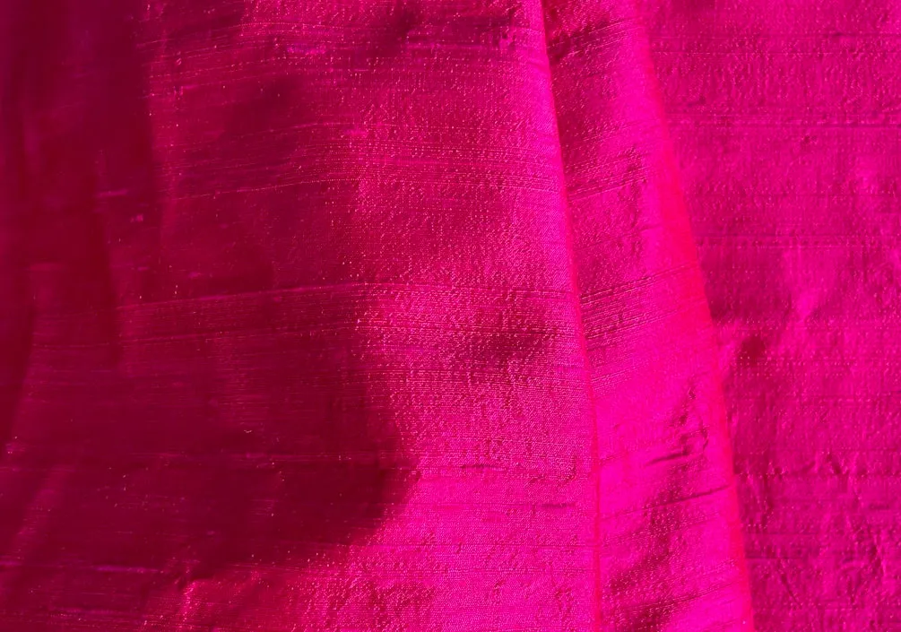 Brilliant Iridescent Tropical Fuchsia & Red Silk Dupioni (Made in India)