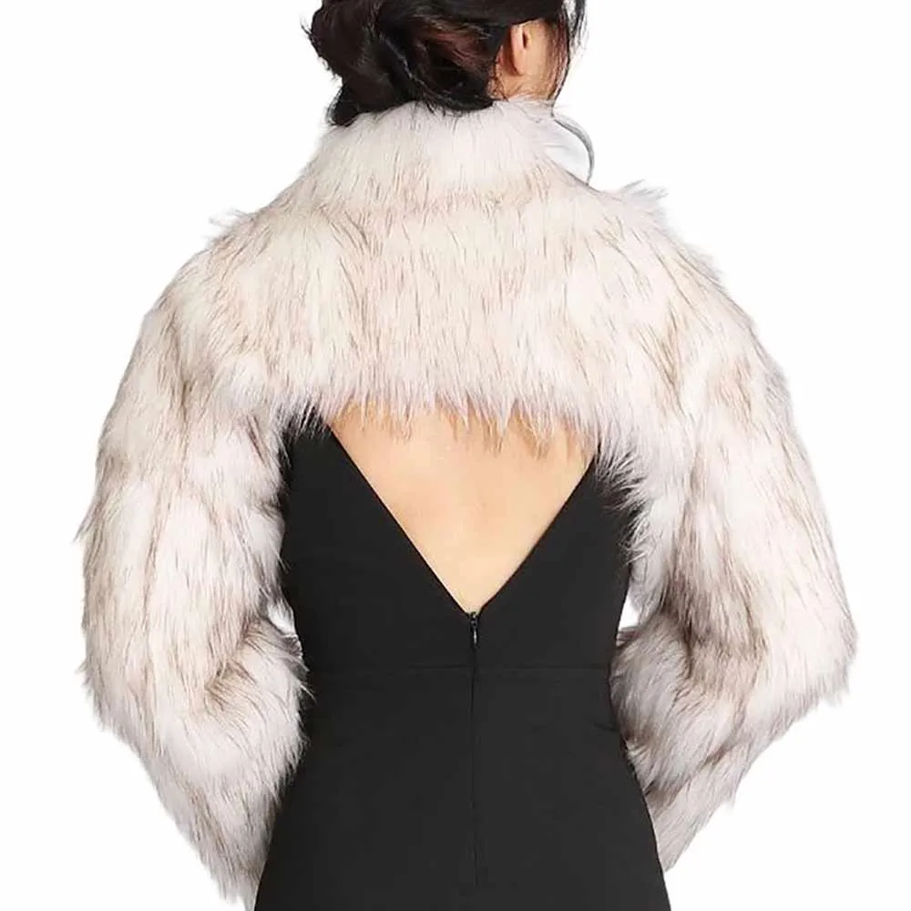 Classic Ivory Faux Fur Bolero Shrug - Elegant Long Sleeve Accent