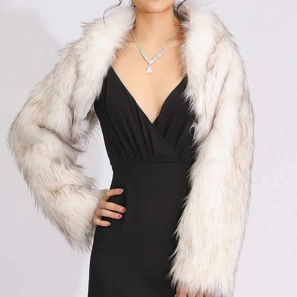 Classic Ivory Faux Fur Bolero Shrug - Elegant Long Sleeve Accent