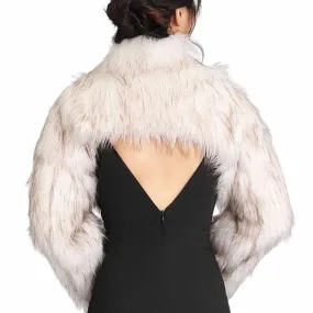Classic Ivory Faux Fur Bolero Shrug - Elegant Long Sleeve Accent