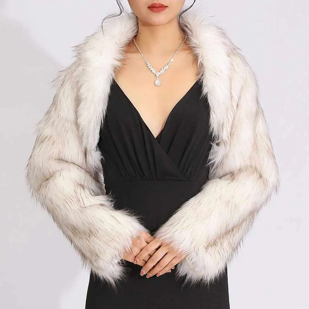 Classic Ivory Faux Fur Bolero Shrug - Elegant Long Sleeve Accent