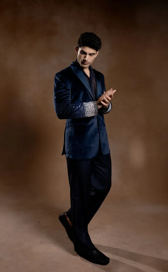 DESIGNER EMBROIDERED BLAZER IN BLUE