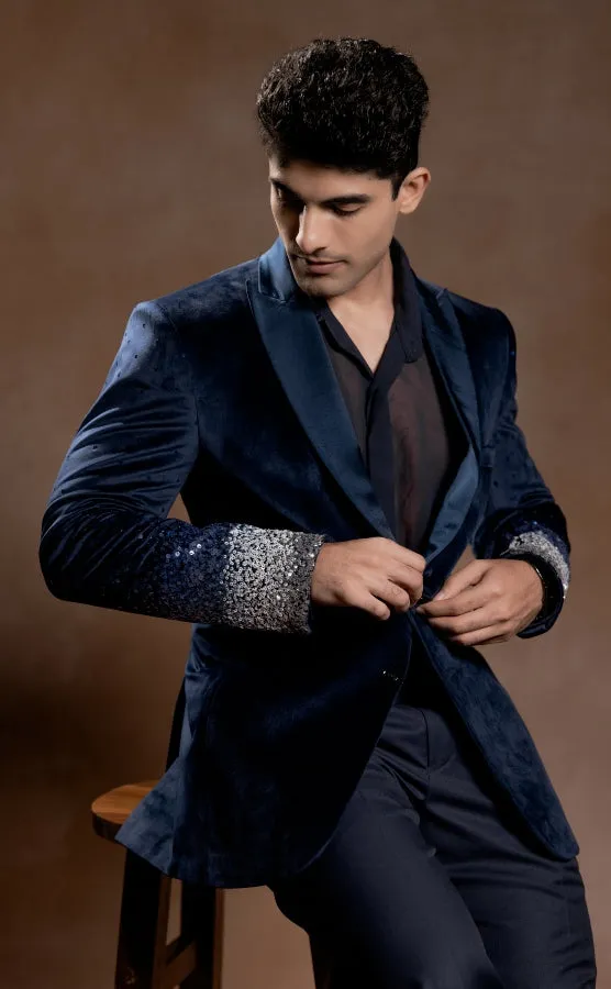 DESIGNER EMBROIDERED BLAZER IN BLUE