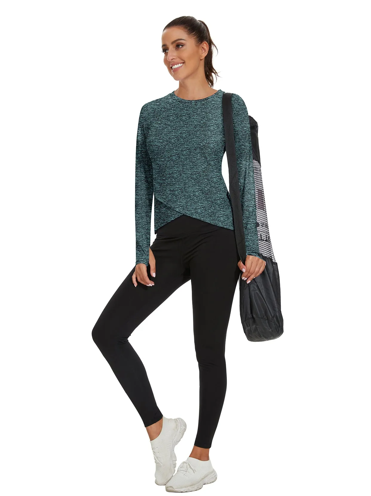 Ladies Pullover Crossed Hem Long-sleeve Thermal Tops
