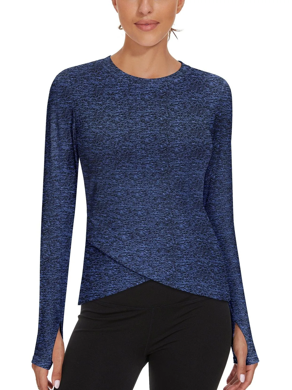 Ladies Pullover Crossed Hem Long-sleeve Thermal Tops