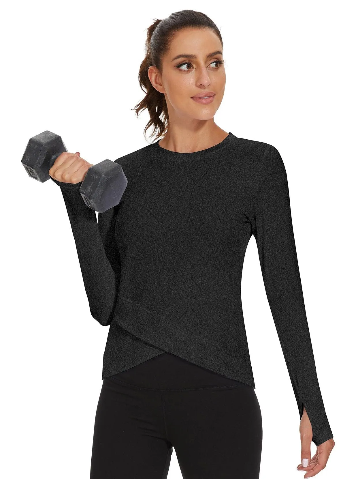 Ladies Pullover Crossed Hem Long-sleeve Thermal Tops