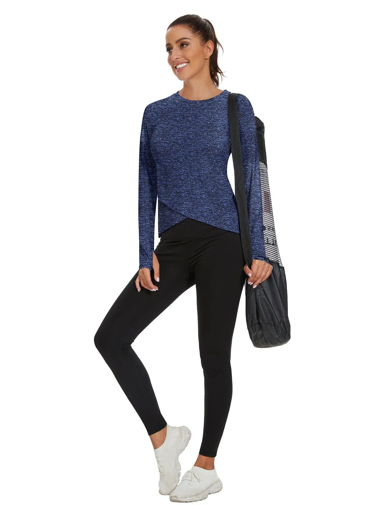 Ladies Pullover Crossed Hem Long-sleeve Thermal Tops