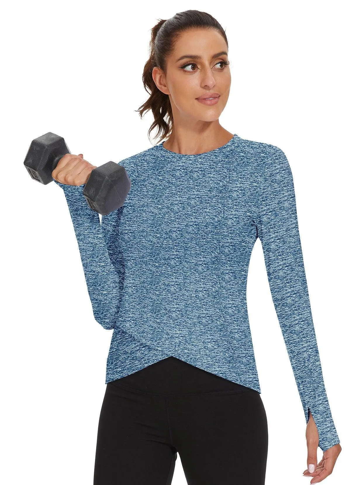 Ladies Pullover Crossed Hem Long-sleeve Thermal Tops