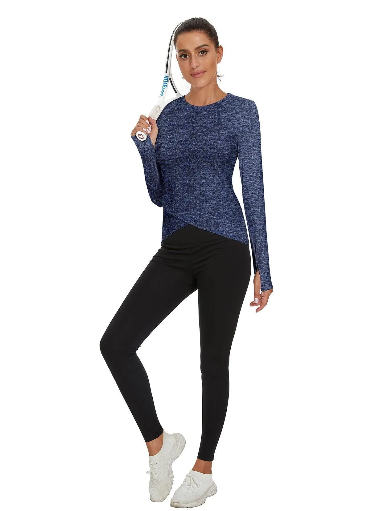 Ladies Pullover Crossed Hem Long-sleeve Thermal Tops