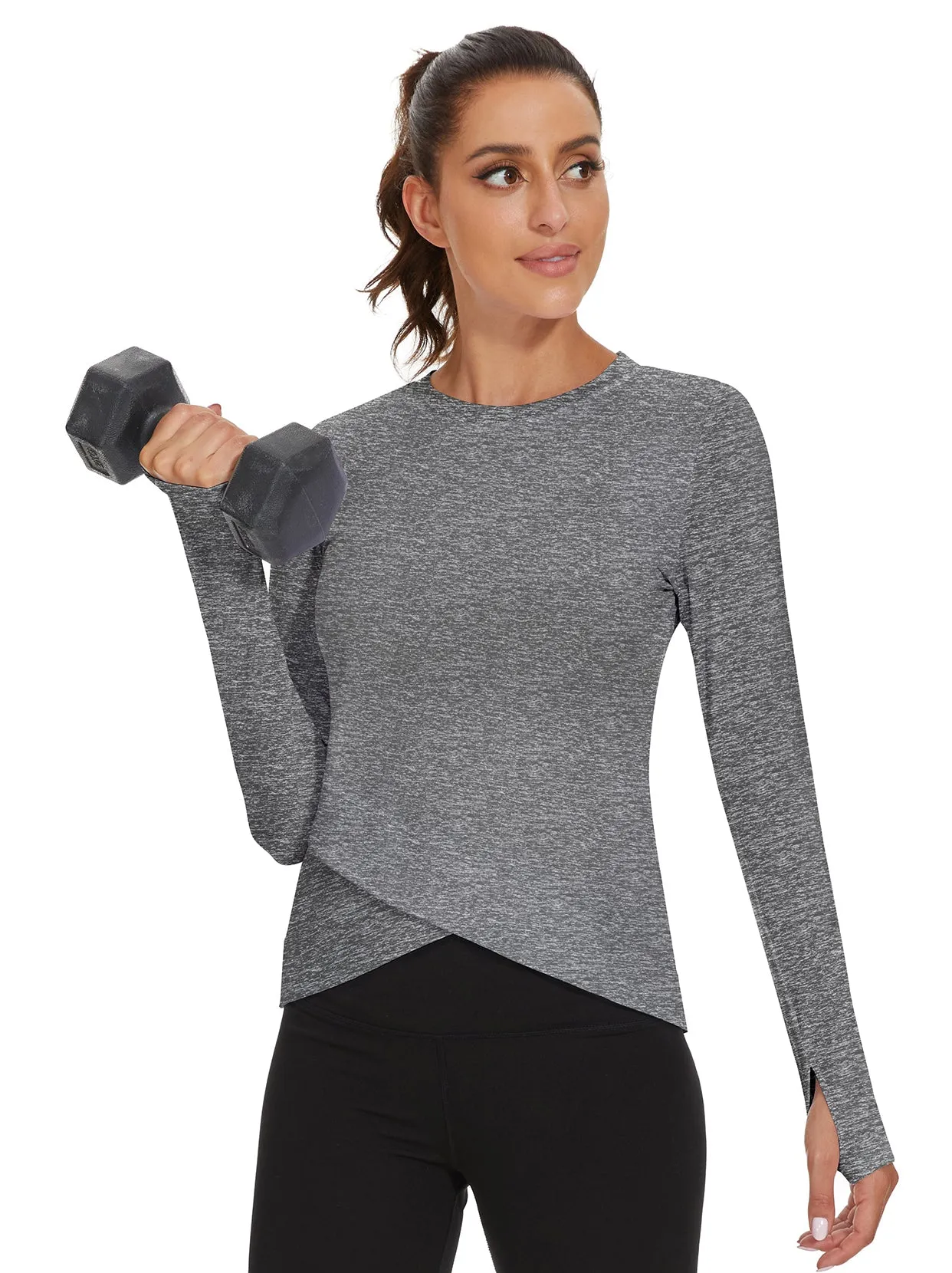 Ladies Pullover Crossed Hem Long-sleeve Thermal Tops