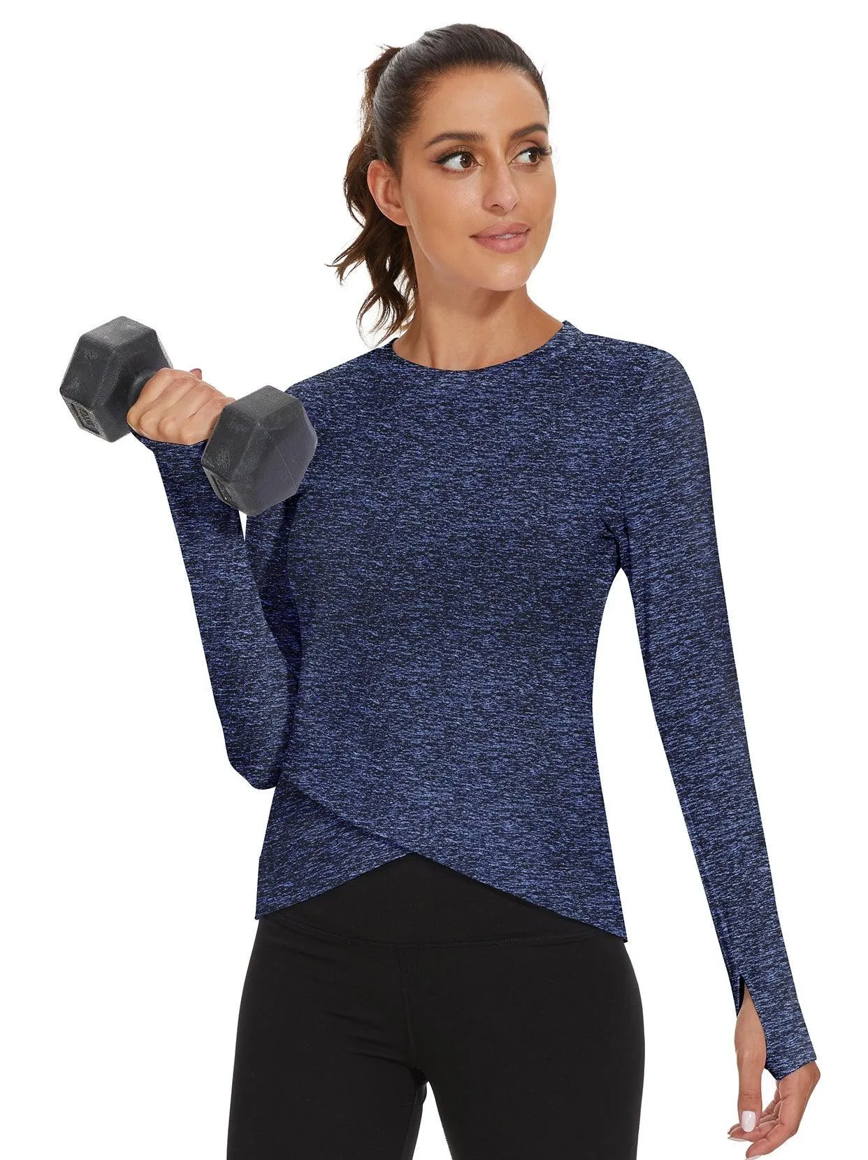 Ladies Pullover Crossed Hem Long-sleeve Thermal Tops
