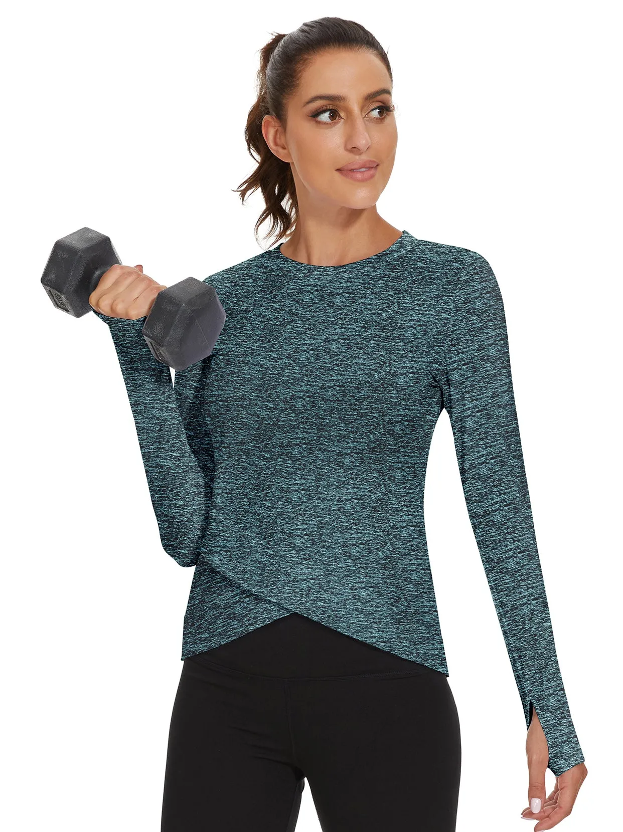 Ladies Pullover Crossed Hem Long-sleeve Thermal Tops