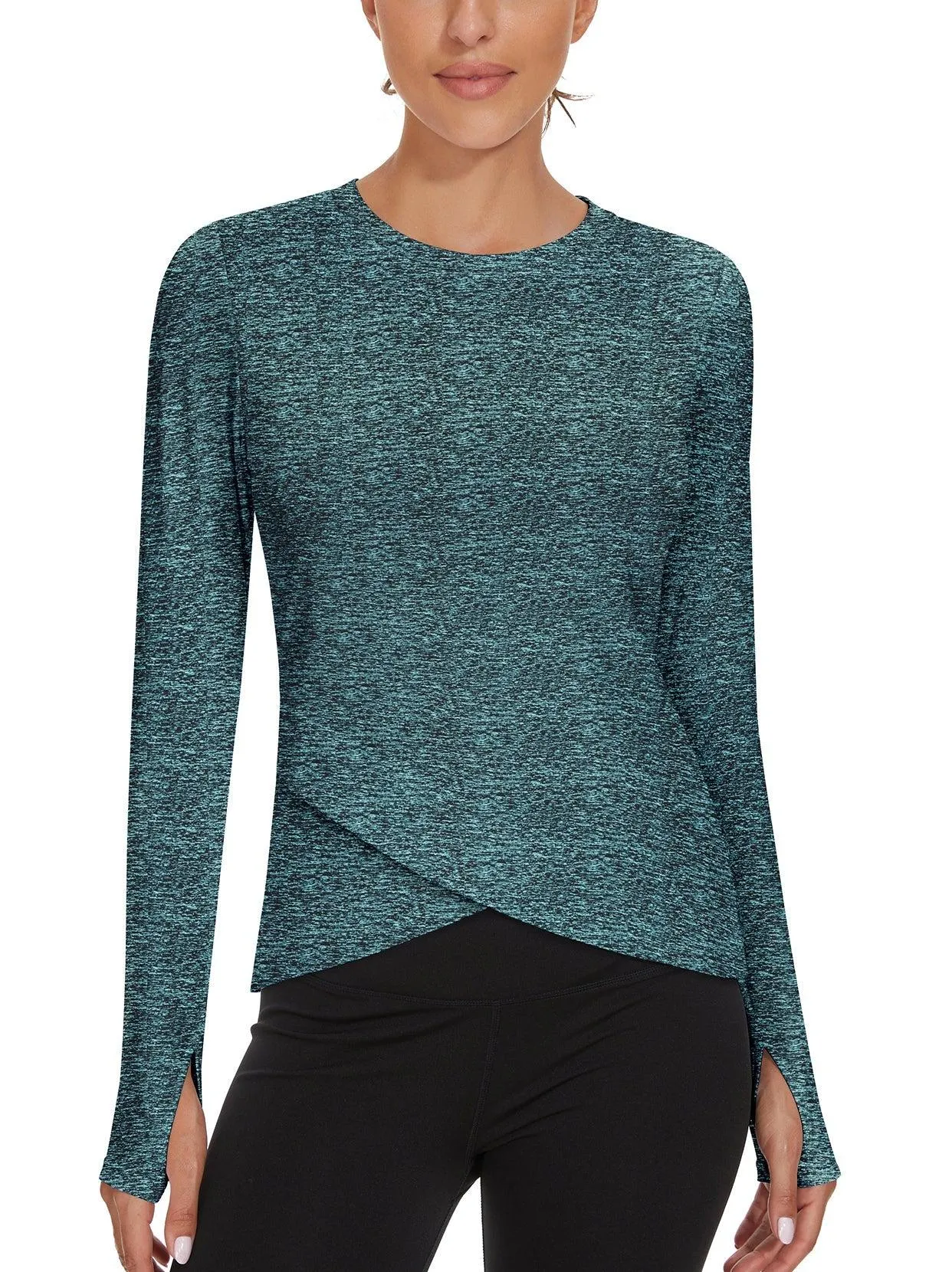 Ladies Pullover Crossed Hem Long-sleeve Thermal Tops