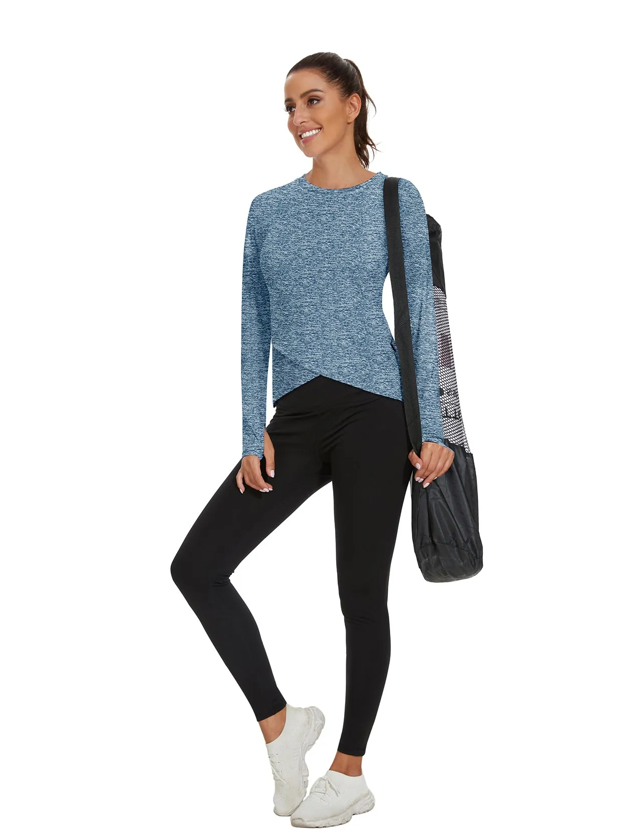 Ladies Pullover Crossed Hem Long-sleeve Thermal Tops
