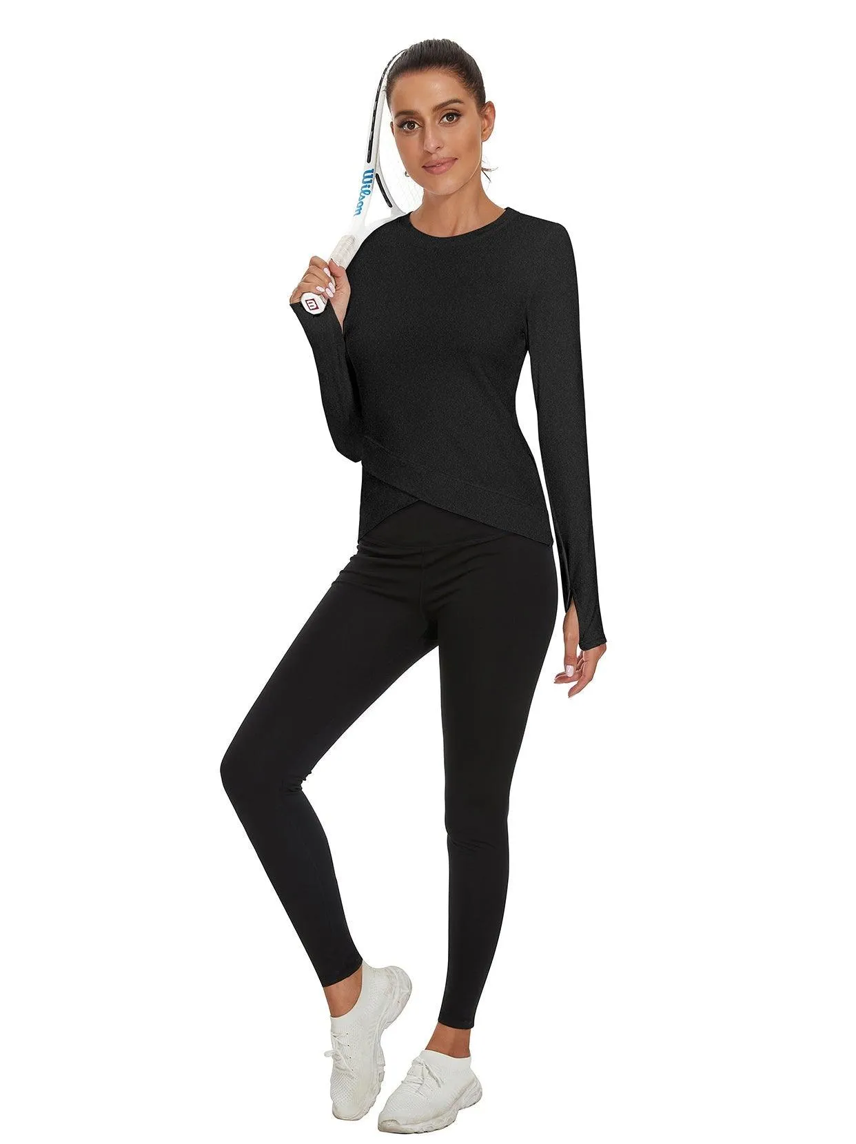 Ladies Pullover Crossed Hem Long-sleeve Thermal Tops