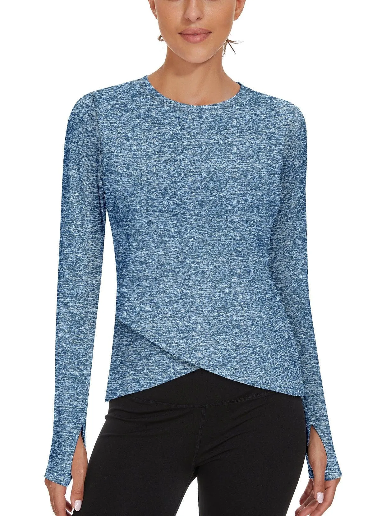 Ladies Pullover Crossed Hem Long-sleeve Thermal Tops