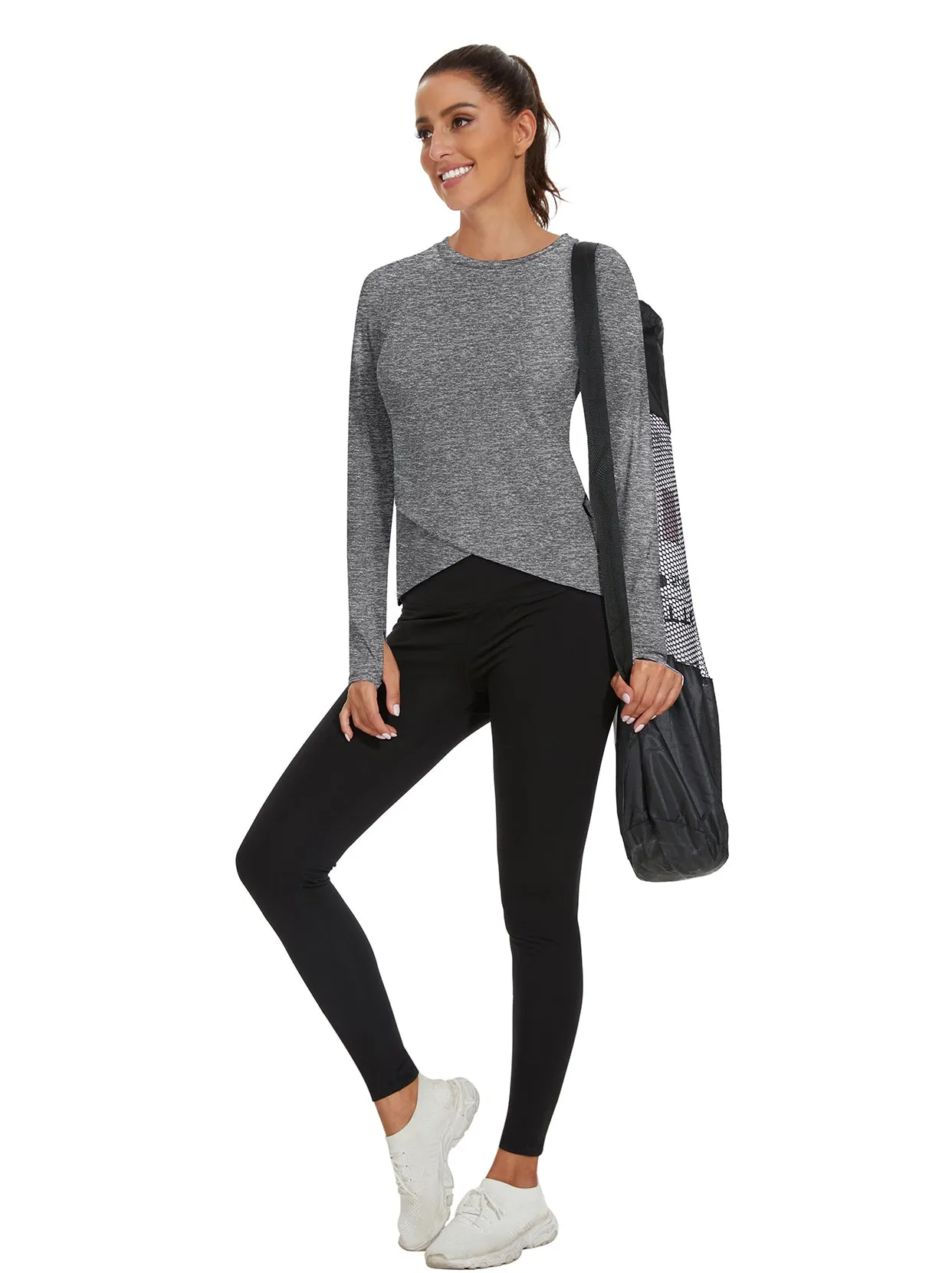 Ladies Pullover Crossed Hem Long-sleeve Thermal Tops