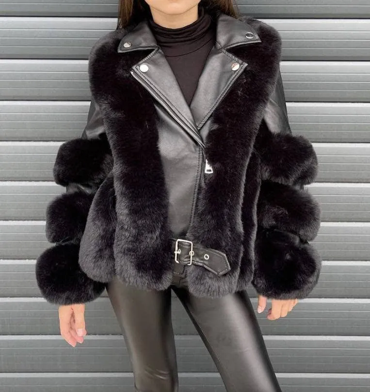 Midnight Faux Fur Moto