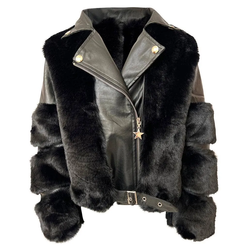 Midnight Faux Fur Moto