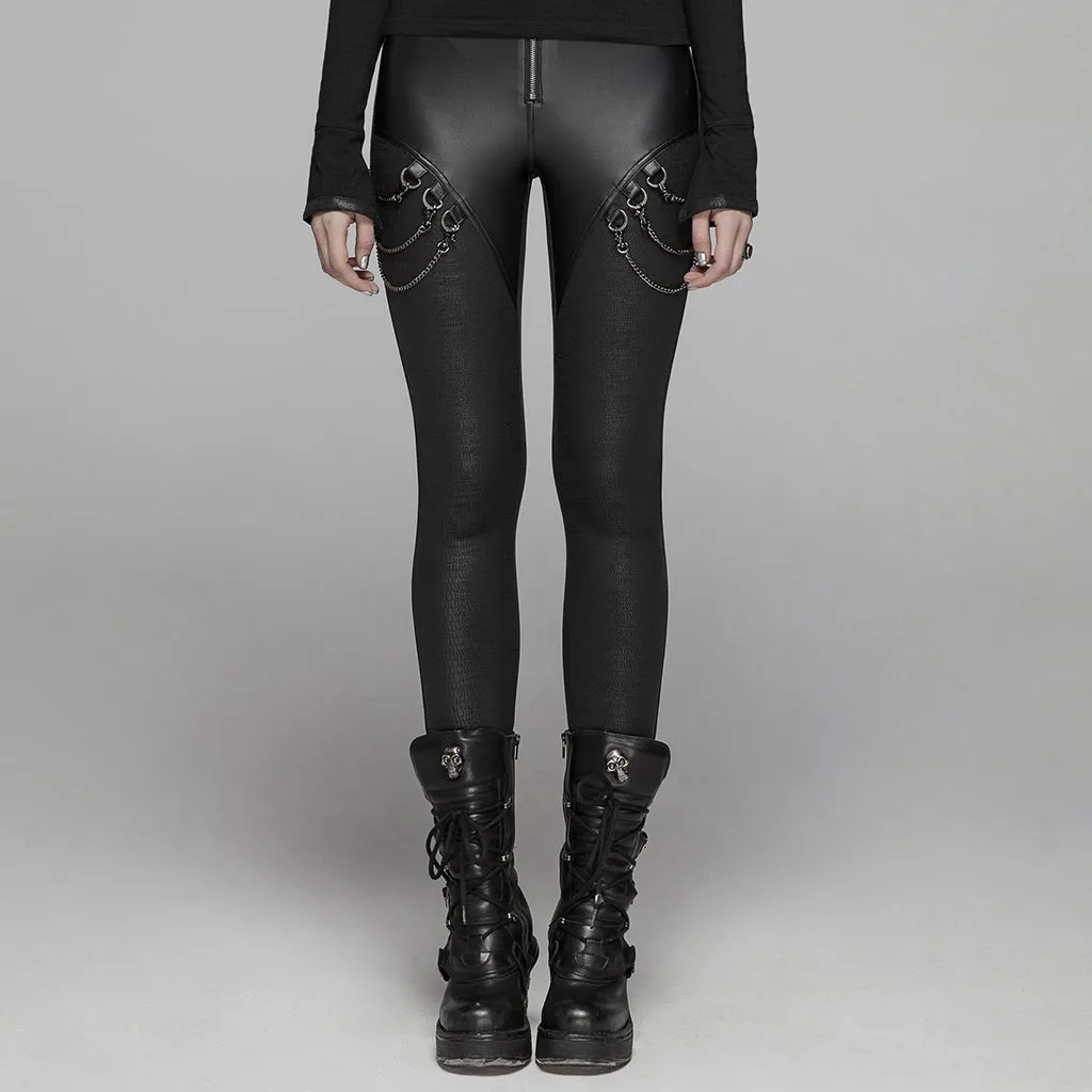 Punk gun color chain zipper Leggings WK-375DDF