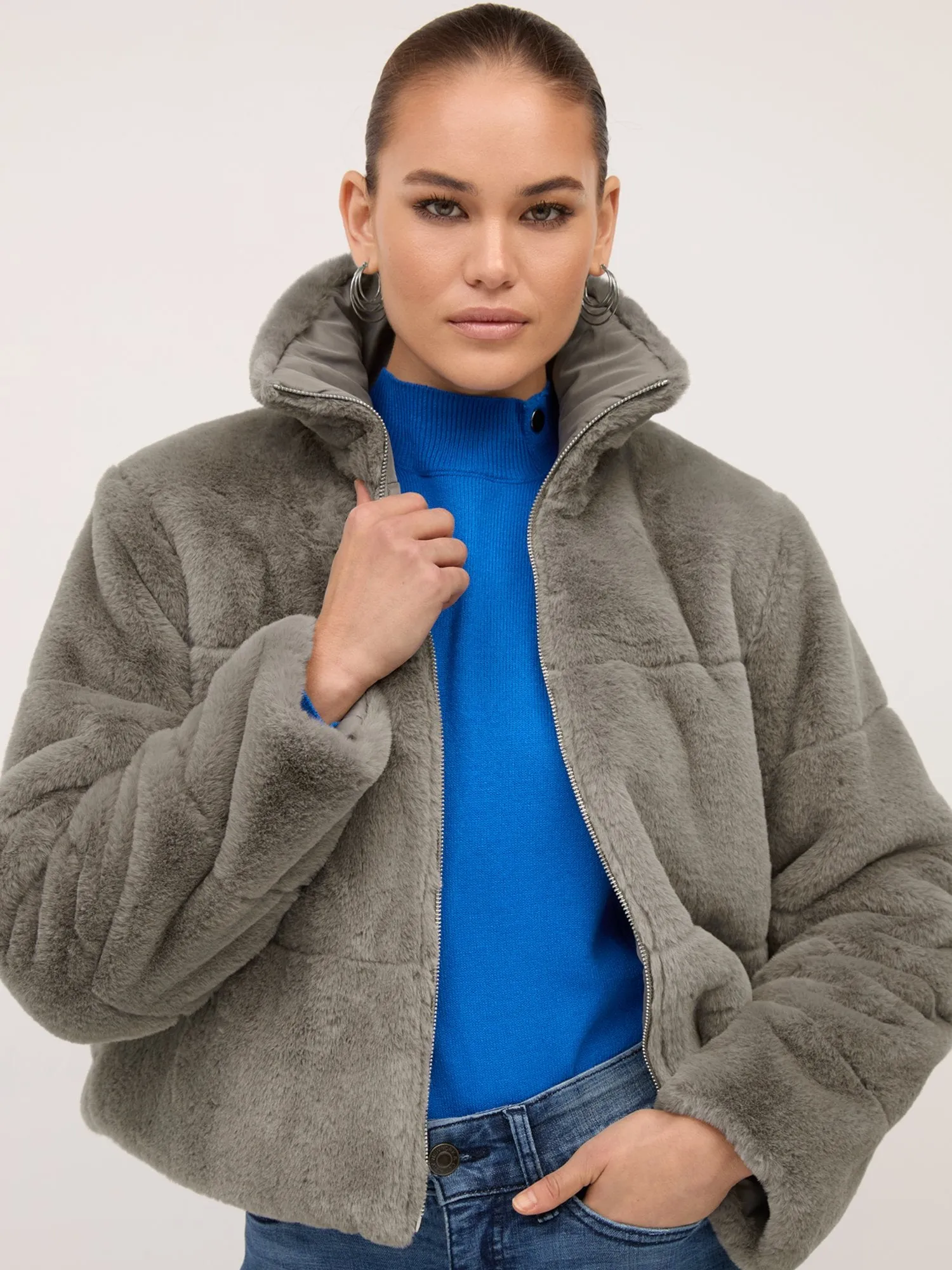 Seamed Faux-Fur Jacket