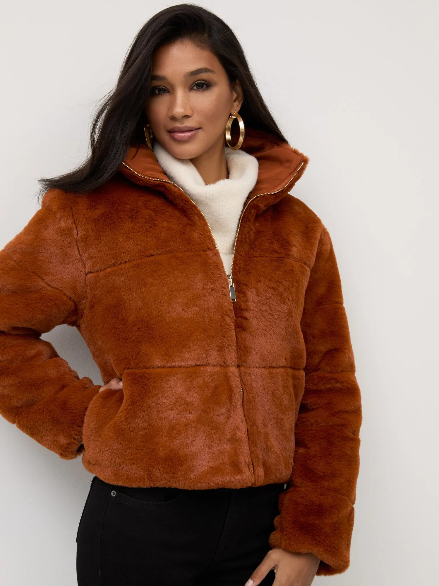 Seamed Faux-Fur Jacket