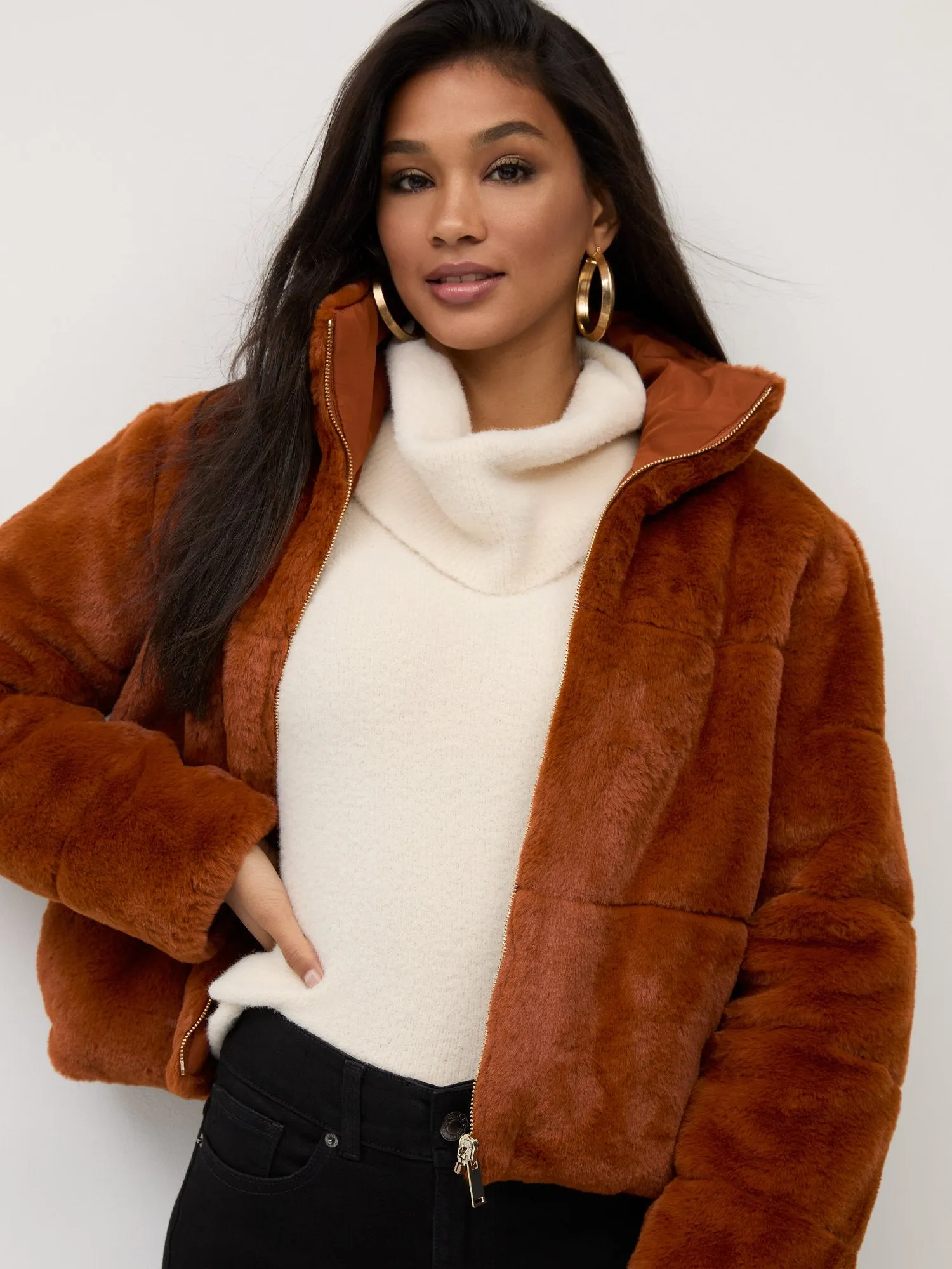 Seamed Faux-Fur Jacket