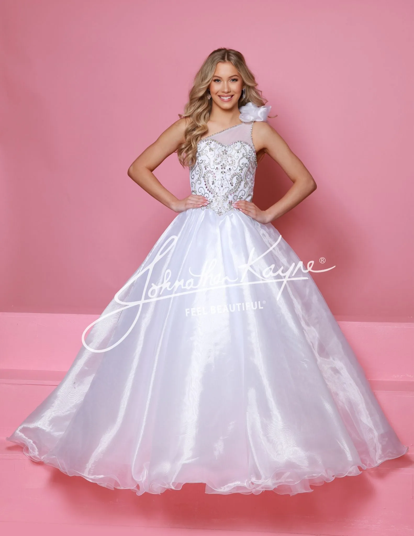 Sugar Kayne C355 Girls Pageant Dress One Shoulder Ballgown Formal Crystal Bodice Organza